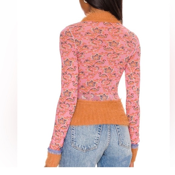 Free People Cosmo Cuff Top Pink Purple Sheer Mesh Festival Long Sleeve S - Picture 7 of 8